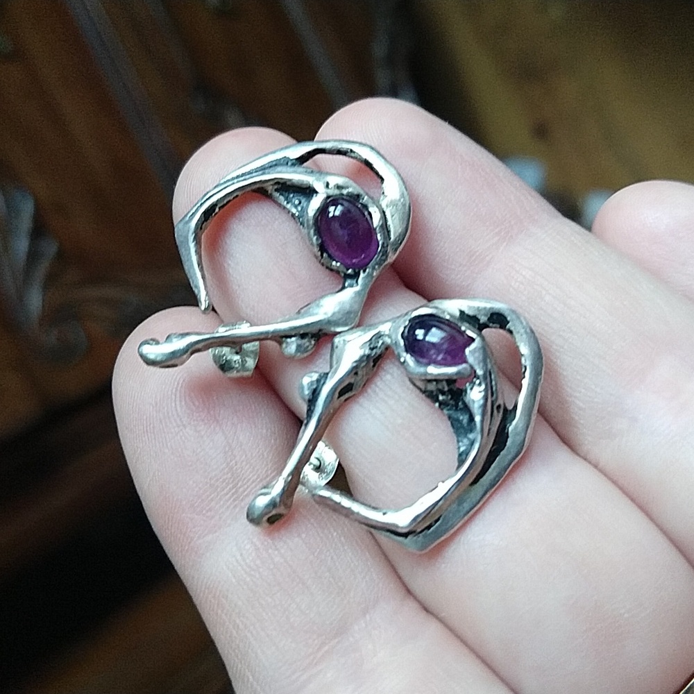 Gymnast acrobat dancer nude earrings amethyst vintage sterling silver 925
